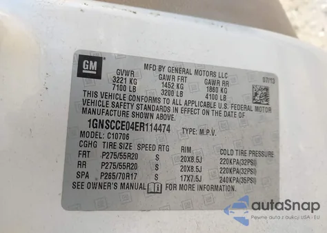 2014 Chevrolet Tahoe Ltz из США, поврежденный, VIN 1GNSCCE04ER114474